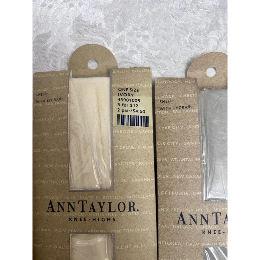 Ann Taylor Sheer Knee High Stockings Lot of 3 Ivory Putty 6 Pairs Total NIB